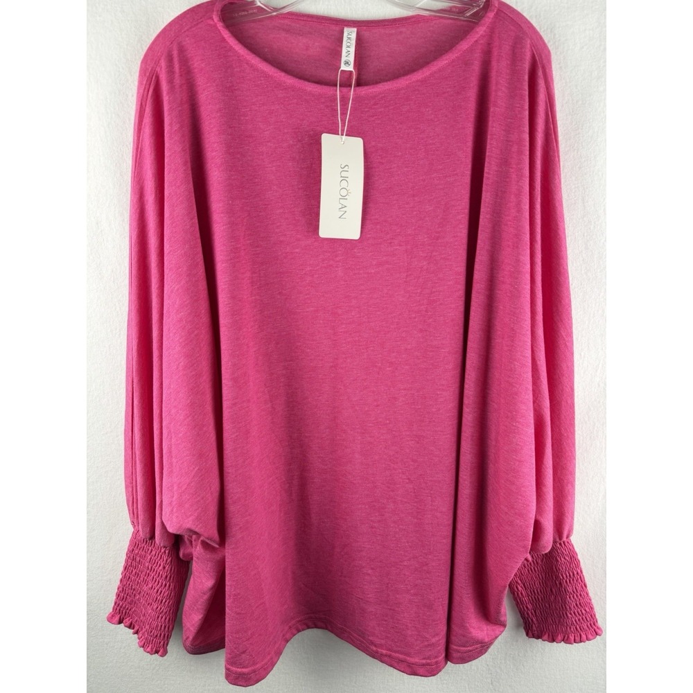 NWT Hot Pink Sz 2XL Flowy Blouse Dolman Sleeves Smocked Cuffs Soft Boho Romantic